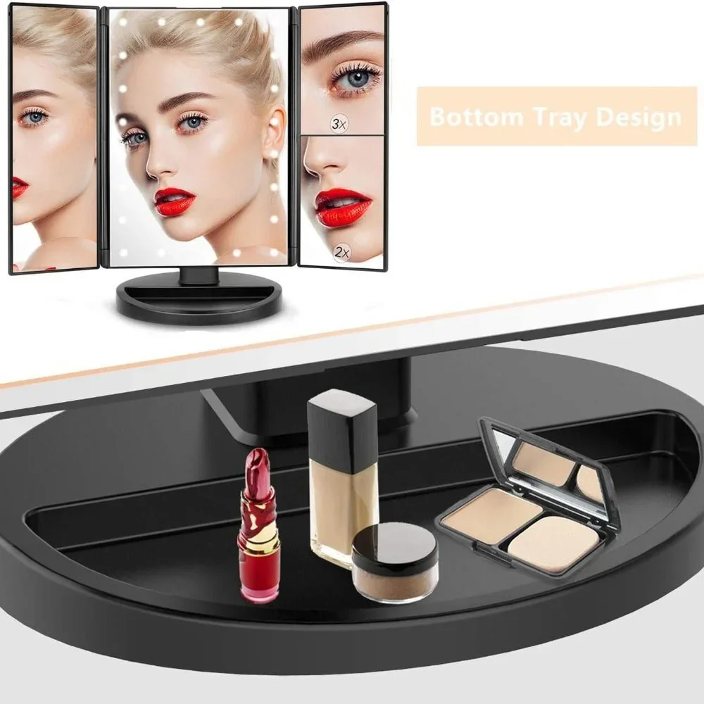 LED Lights Make Up Table Mirror 180 Degrees For Women's - Black